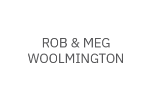 A black and white image of the name rob & meg woolmington.